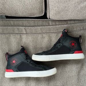Converse Unisex Black High-Top Sneakers with Red Trim